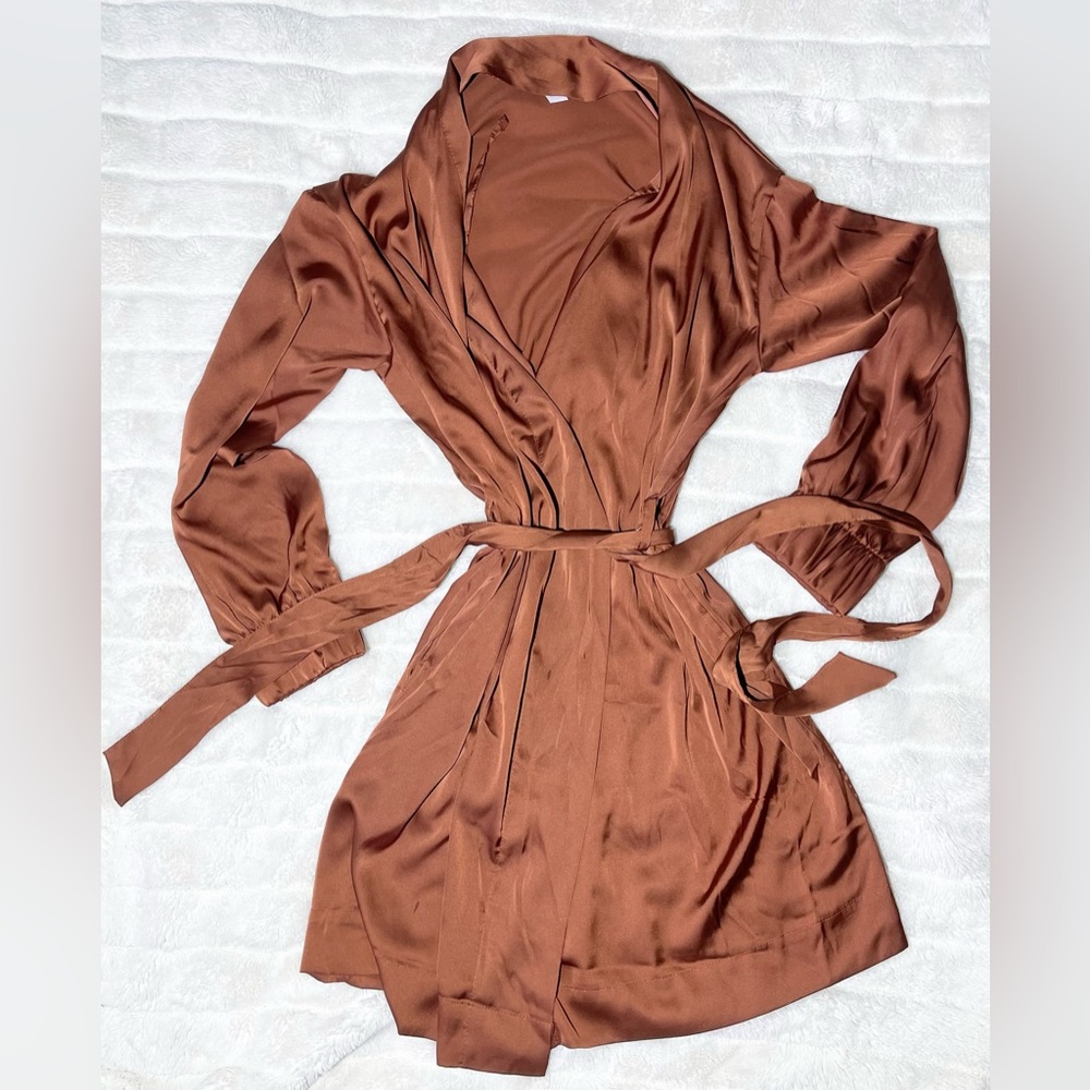Elegant Brown Satin Robe and Matching Night Gown
